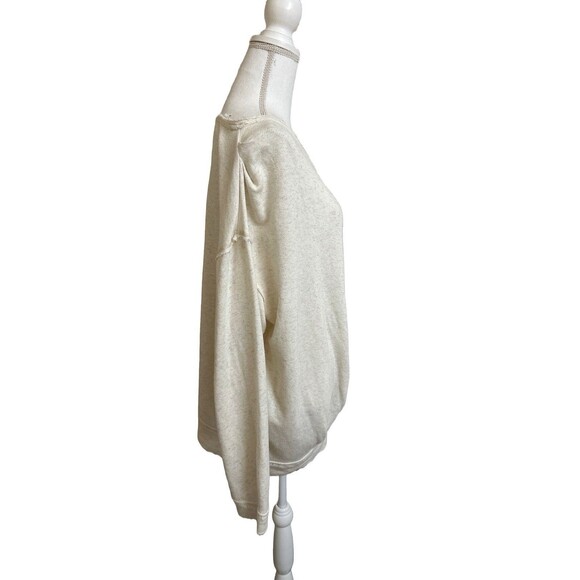 Free People Women's Oatmeal M L Twist Front Sweatshirt Open Boat Neck - Picture 3 of 7